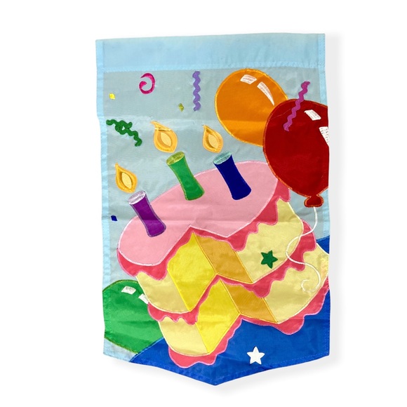 Other - Art Flag for Garden- Birthday Cake w/ Three Candles and Balloons